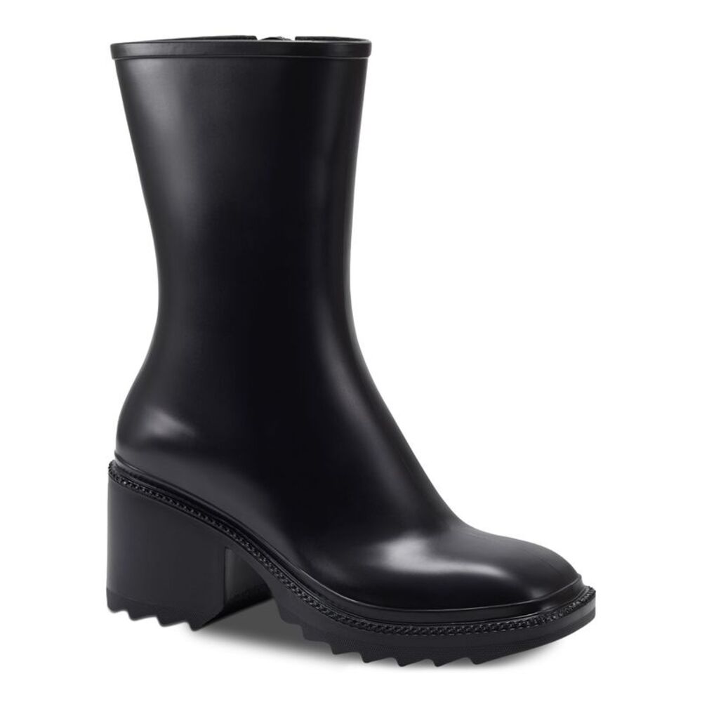 INC Womens Black Cushioned Everett Square Toe Block Heel Zip-Up Rain Boots 6 M